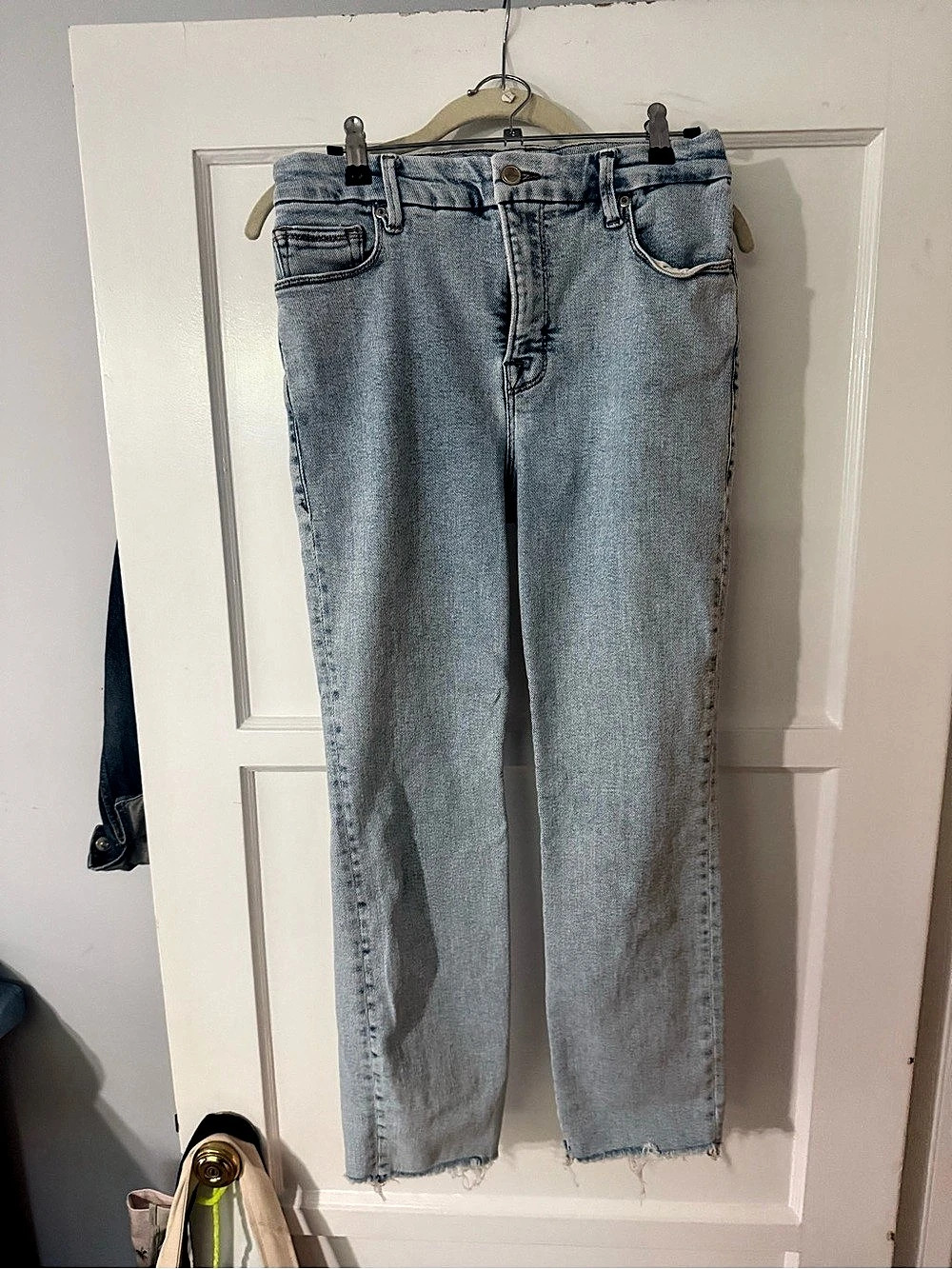 Good American Good Boy Split Hem Straight Leg Jeans Straight Leg Jeans in Blue